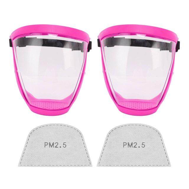 2 protectores faciales a prueba de polvo, elásticos de seguridad, reutilizables, con filtro, almohadillas de algodón, transparentes, para niños, color rosa y blanco.