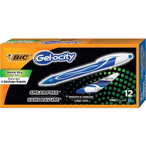 BIC Gel-ocity Quick Dry 0.5mm Retractable Pens 0.5 mm Pen Point Size - Retractable - Blue Gel-based Ink - 12 / Dozen