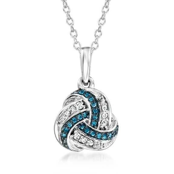 Ross-Simons 0.10 ct. t.w. Blue and White Diamond Love Knot Pendant Necklace in Sterling Silver, Women's, Adult