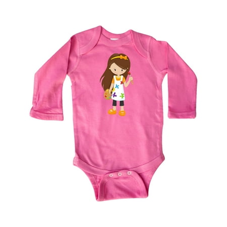 

Inktastic Cute Girl Brown Hair Painter Paint Artist Gift Baby Girl Long Sleeve Bodysuit