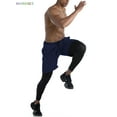 thumbnail image 5 of BadPiggies Men's 2 in 1 Running Compression Tights Pants Quick Dry Athletic Workout Legging with Zipper Pockets Towel Loop (M, Navy), 5 of 8