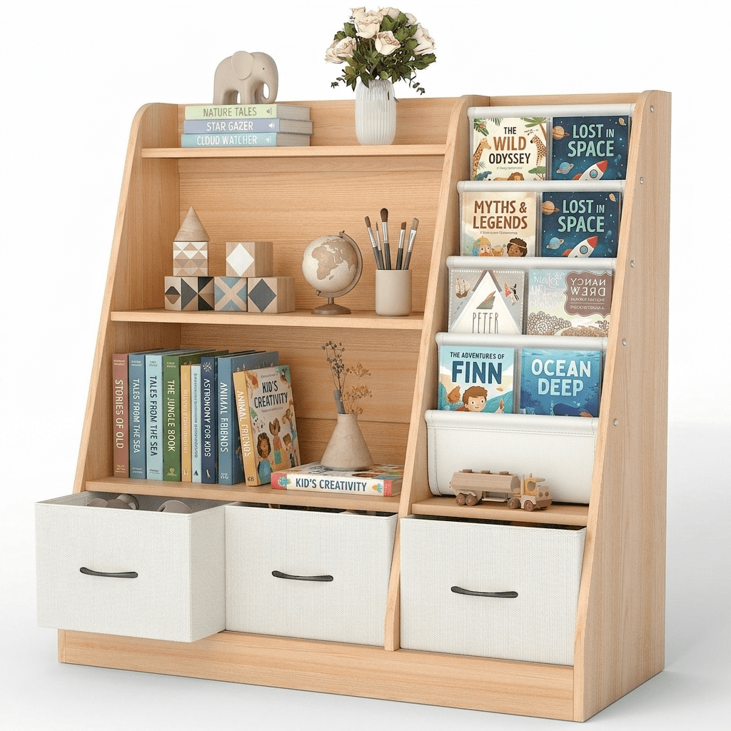 Fenbeli 5-Tier Wooden Bookcase  Brown Freestanding Open Storage Shelf  Display Bookshelf for Living Room Office and Bedroom
