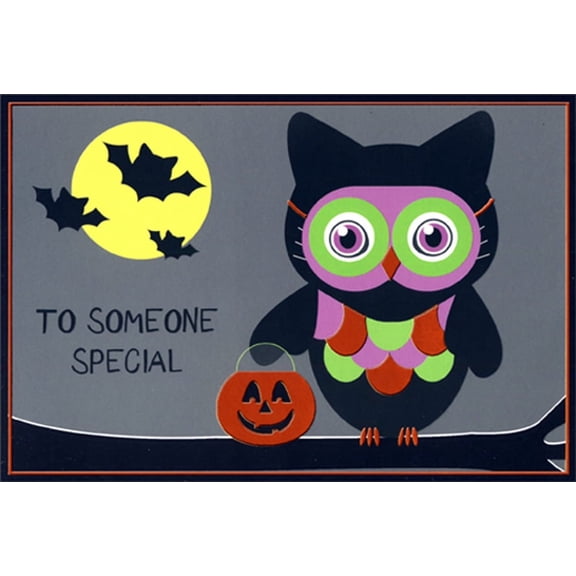 Pictura Masked Owl with Candy Bucket on Branch Juvenile Halloween Card for Special Girl