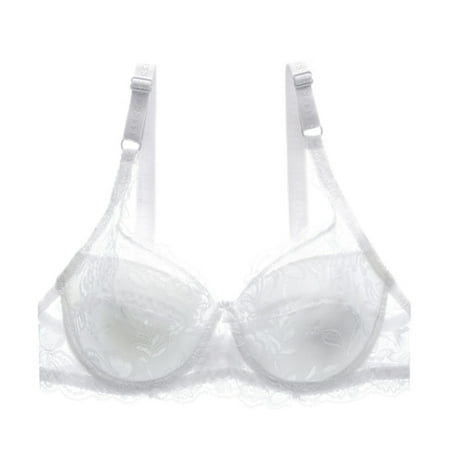 

Plus Size Push Up Bra Embroidery Lace Brassiere White 75B