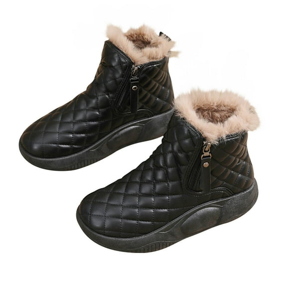 T-738 Black Ladies Casual Outdoor Boots Zipper Solid Color Thick Sole Warm Eye Catching Lightweight Versatile