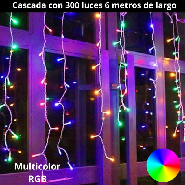 Cascadas de luces LED Multicolor Dosyu DY-ICE300L-CSC 6mts 300 luces navideñas decoración luminosa