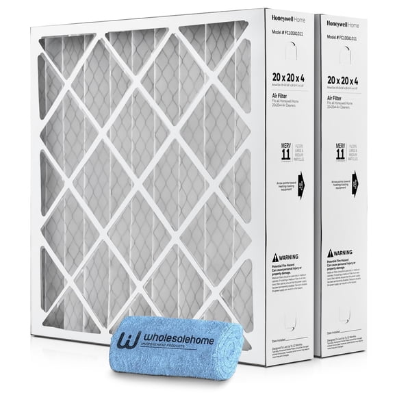 20x20x4 Air Filter Replacement MERV 11, FC100A1011 Pleated HVAC AC Furnace Filters with Wholesalehome Cleaning Cloth, 2-Pack (Actual Size: 19.94 x 19