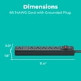 thumbnail image 5 of KMC Surge Protector Power Strip, 6-Outlet with Wide-Spaced Outlet, 2-Pack, 6-Foot Cord, 1200 Joules, Gray, 5 of 8