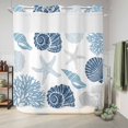 thumbnail image 6 of No Hook Shower Curtain, Blue Grey Coastal Shower Curtains for Bathroom with See Through Top Window, Nautical Shell Starfish Coral Summer Beach Waterproof & Washable Bath Curtain Standard 72"x72", 6 of 9