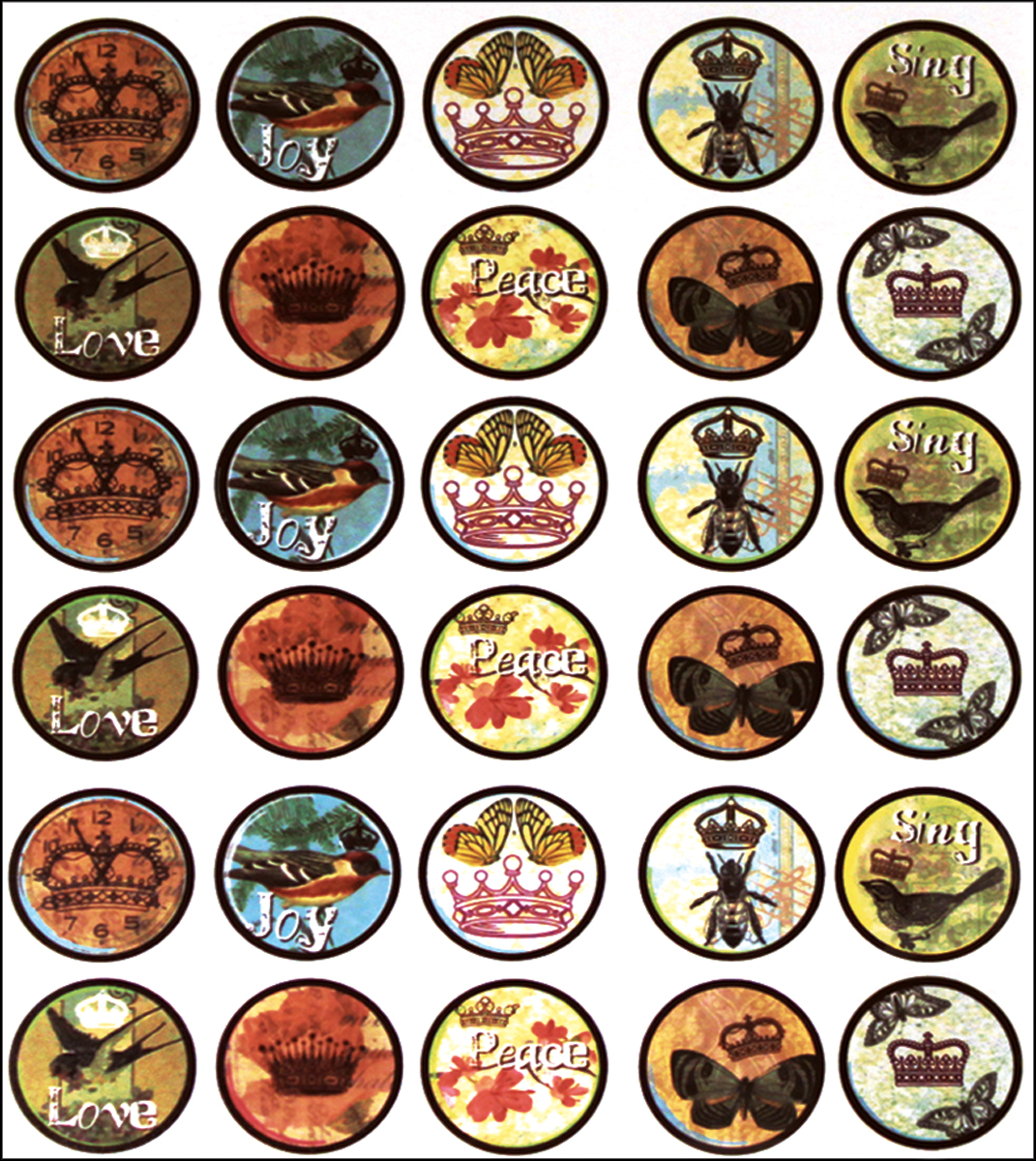 Bottle Cap Inc Vintage Bottle Cap Images 1" 65/PkgBirds & Crowns, Pk 5