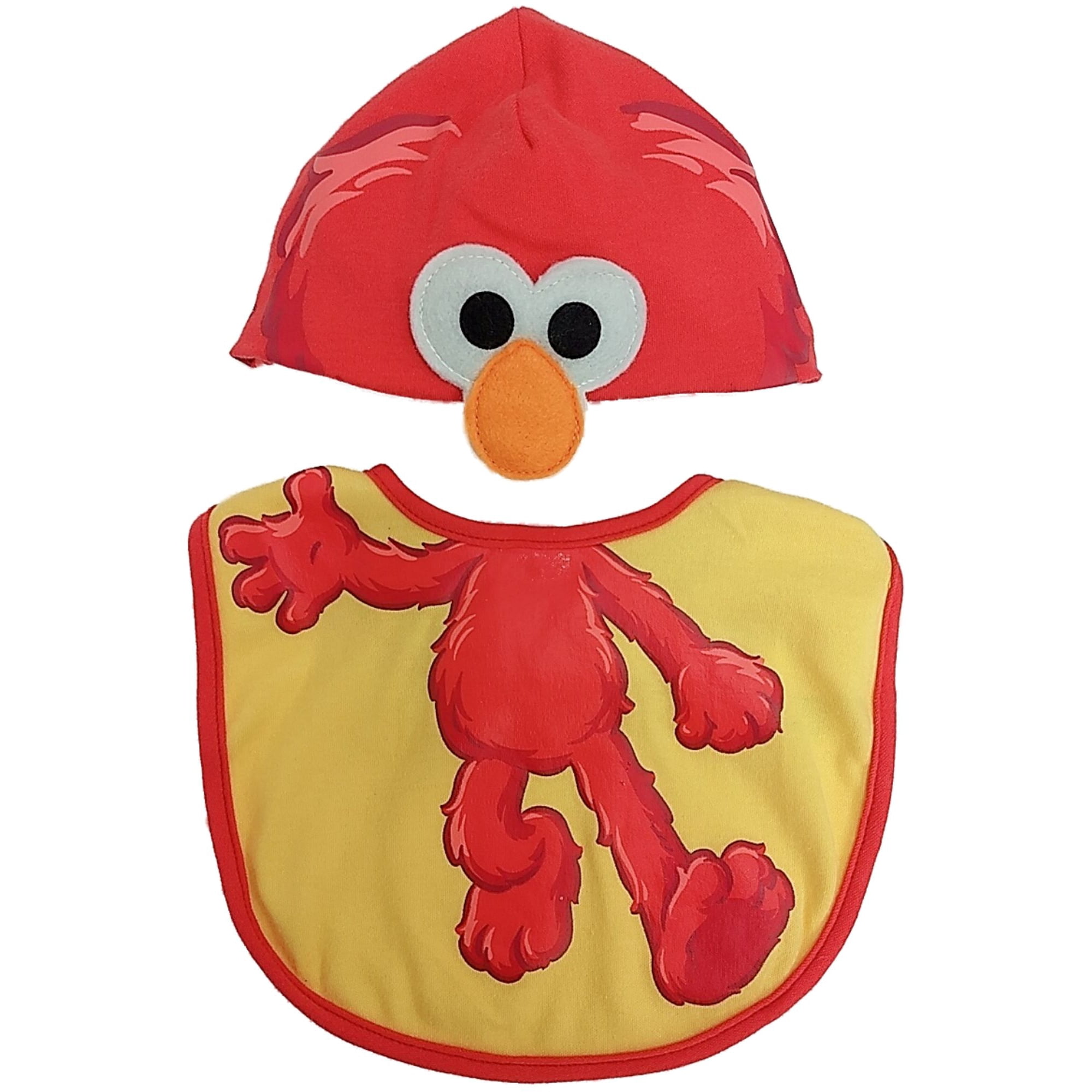 Sesame Street Infant Boys Yellow Cotton Elmo Baby Bib & Beanie Set