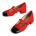 thumbnail image 2 of YDN Women Cute Chunky Block Low Heel Mary Janes Cap Toe T-Strap Buckle Two Toned Pumps Comfy Daily Wear Shoes Size 16 Red, 2 of 4