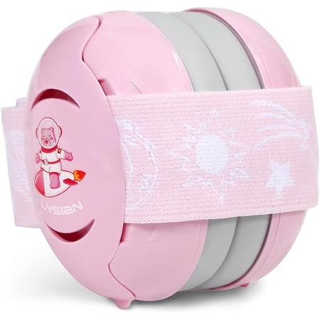 Pink Baby Ear Muffs Noise Cancelling with Elastic Headband, Baby Headphones Earmuffs for Infant Hearing Protection Sleeping, Nap, Travel, Games, Festival