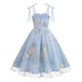 thumbnail image 2 of IBTOM CASTLE Toddler Girls 1950s Vintage Floral Embroidery Swing Dress | Retro Graduation Dress For Birthday Party Wedding Bridesmaid Communion Tulle Dresses, Sweetheart Mesh 8-9 Years Blue, 2 of 7