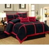 Dawn Queen Size 7-Piece Micro Suede Comforter Bedding Set Soft Patchwork Oversized Bed in a Bag Black & Red