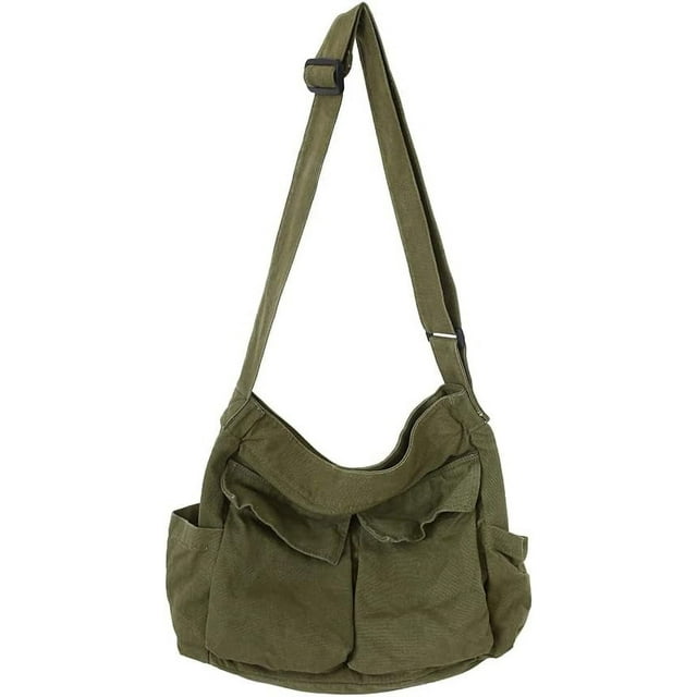 EcoNesxp Canvas Shoulder Tote Bag Canvas Messenger Bag Army Green