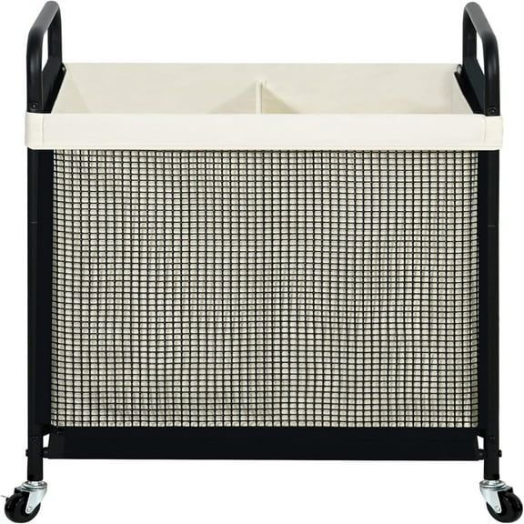 Laundry Hamper 2 Section, 100L Rolling Laundry Sorter Cart with Removable and Washable Liner Bag, Rolling Clothes Hamper with Metal Handle for Laundry Room and Bedroom