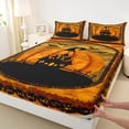 thumbnail image 3 of Manfei Magical Gothic Castle Bed Sheets, Cartoon Pumpkin King Sheets, Orange Black Halloween Sheet Set, Microfiber Bedroom Decor, 4-Piece, 3 of 7