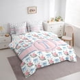 thumbnail image 3 of jejeloiu Letter T Monogrammed 7-Piece Bedding Comforter Set,Cartoon Bow Tie King Bedding Sets,Pink Cute Flowers Bed Sheets For Girls,Microfiber Room Decorative Reversible, 3 of 8