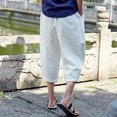 thumbnail image 5 of Wirziis Men's Baggy Linen Capri Pants Casual Yoga Patchowork Beach Pants with Drawstring, 5 of 7
