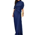thumbnail image 2 of qolati Long Bridesmaid Dresses for Women Wedding Guest Dresses for Women Elegant Ruched Wrap Party Evening Gown Sleeveless Maxi Dress Dark Blue XXL, 2 of 9