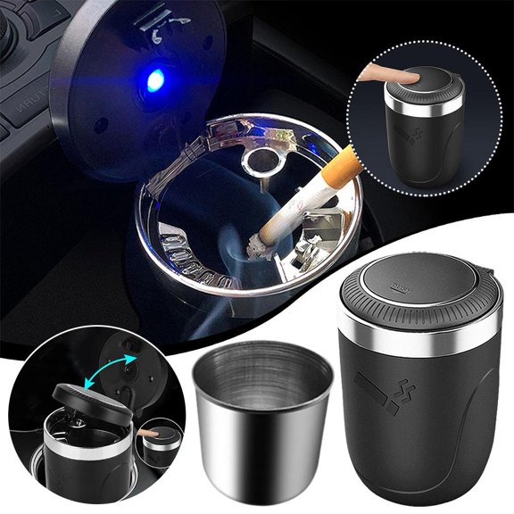 FurNest Auto Car Ashtray Cigarette Cup Ash Holder with Led Light Lid Portable