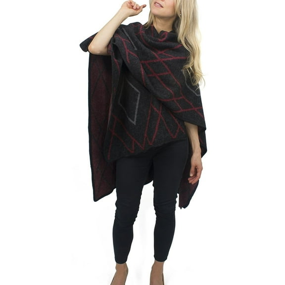 Jessica McClintock Adult Women Diamond Cape Ruana Wrap Shawl Pashmina Poncho (Diamond Black)