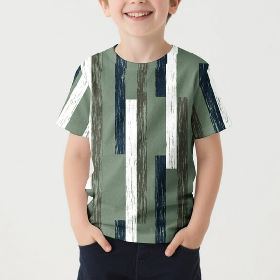 NAISIBABY Boys Graphic Tee, Short Sleeve Crew Neck Striped Color Block Summer Casual Comfy T-Shirt Green 10-11T