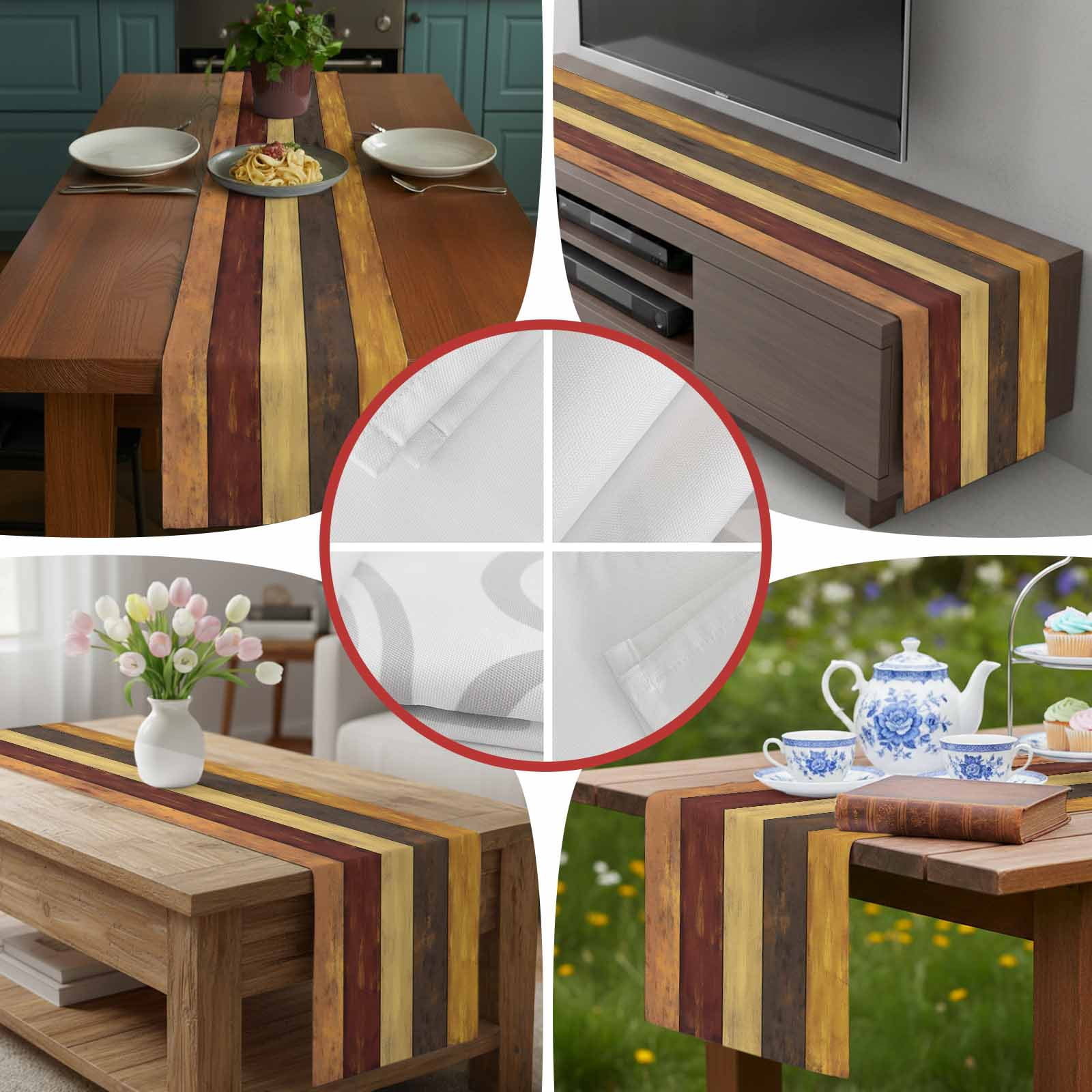 Vintage Farm Wood Plank Table Runner 90 Inches Long, Farmhouse Rustic Wood Grain Table Runners Tabletop Scarf Kitchen Dining Tables Decoration for Home Party Indoor Outdoor