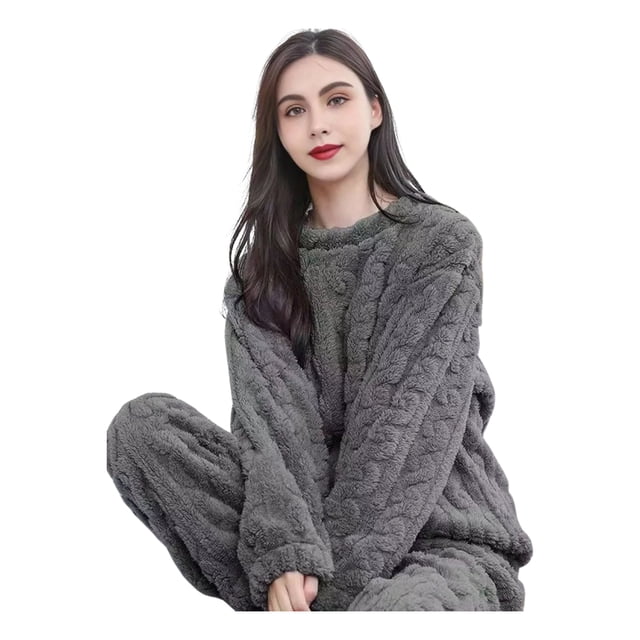 2pzs Jacquard Pijamas Gruesas Franela Cálido Invierno Mujer