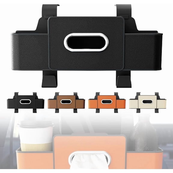 3-in-1 Car Backseat Organizer with Cup Holder, Tissue Box, Trash Bin & Hooks,Multifunctional Back Seat Car Organizer for Hold Phones, Snacks, Drinks