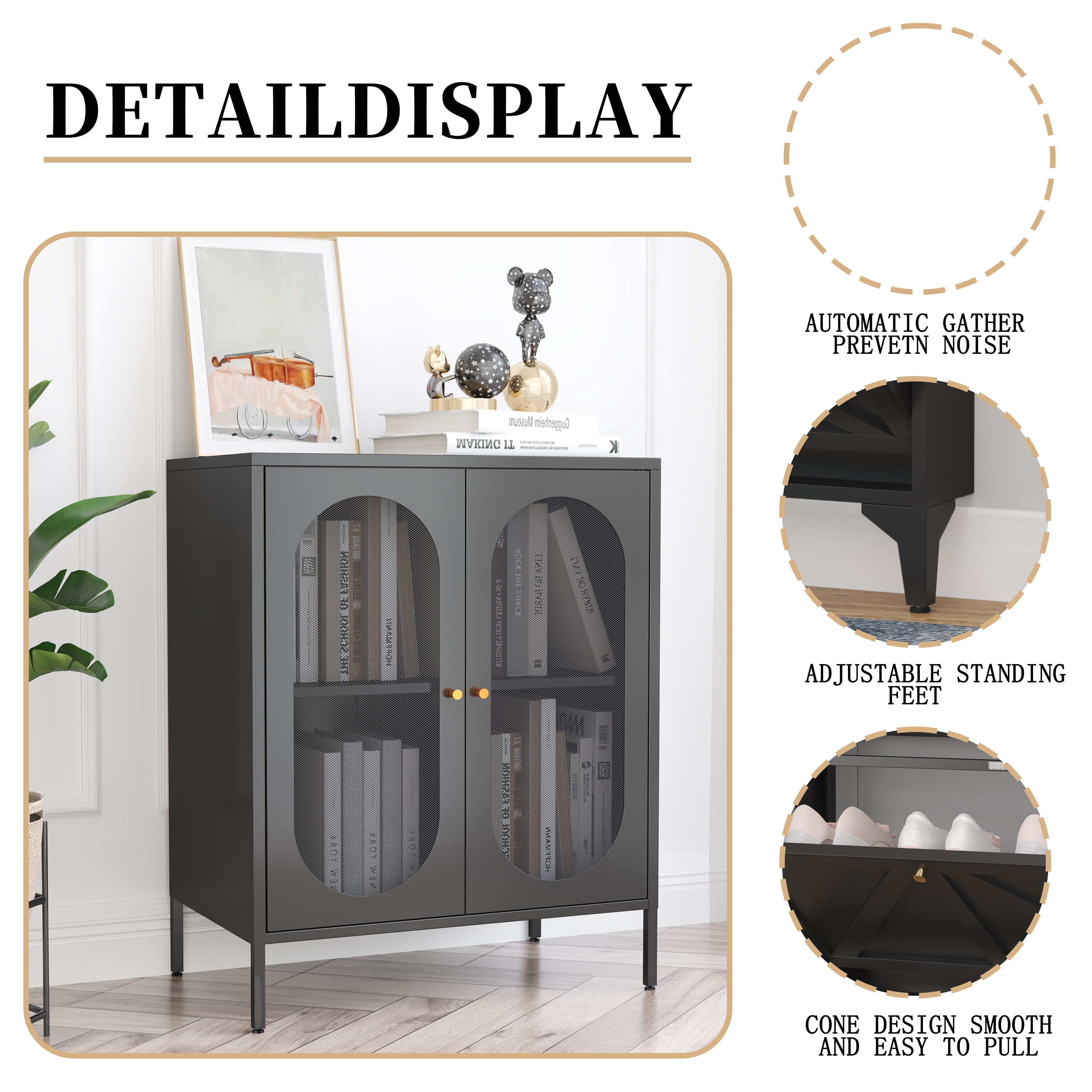 2 Door Accent Cabinet,Metal Storage Cabinet with Adjustable Shelf,Buffet Sideboard for Bed Room,Living Room,Entryway,Hallway,Home,Hotel,Office,Garage,Kitchen,1 Removable Shelf.