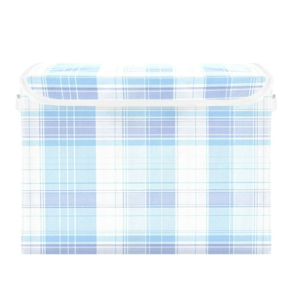 Storage Box With Lid 16.5x12.6x11.8In Foldable Stacked Household Storage Box Blue Stripe