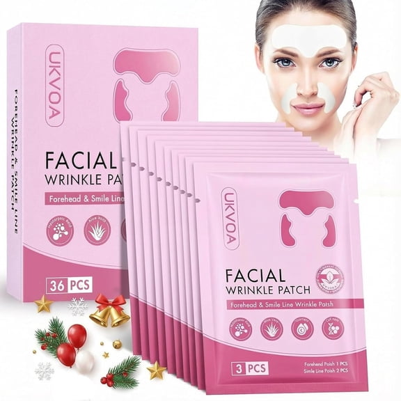 Forehead Wrinkle Patches & Smile Line Patches, Overnight Facial Wrinkle Treatment with Hyaluronic Acid, Aloe, Collagen & Vitamin E to Lift Smile Lines for Women 36pcs