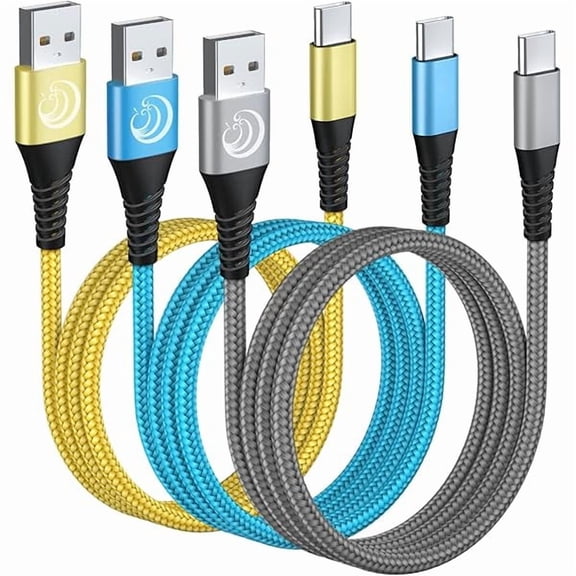 USB C Cable 10FT 3Pack Fast Charging Nylon Braided Long Type C Charger Cable for Samsung Galaxy S24 S23 S22 S21 S10 S9 S8 A02s A03s A11 A12 A13 A14 A21 A22 A32 A42 A53, Tablet, LG, Moto, TCL