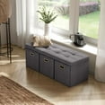 thumbnail image 4 of PRZL Foldable Tufted Linen Large Long Bench Storage Ottoman Foot Rest Stool Seat with 3 Drawer Cubes - 15" x 40" x 15", Charcoal Gray, 4 of 7