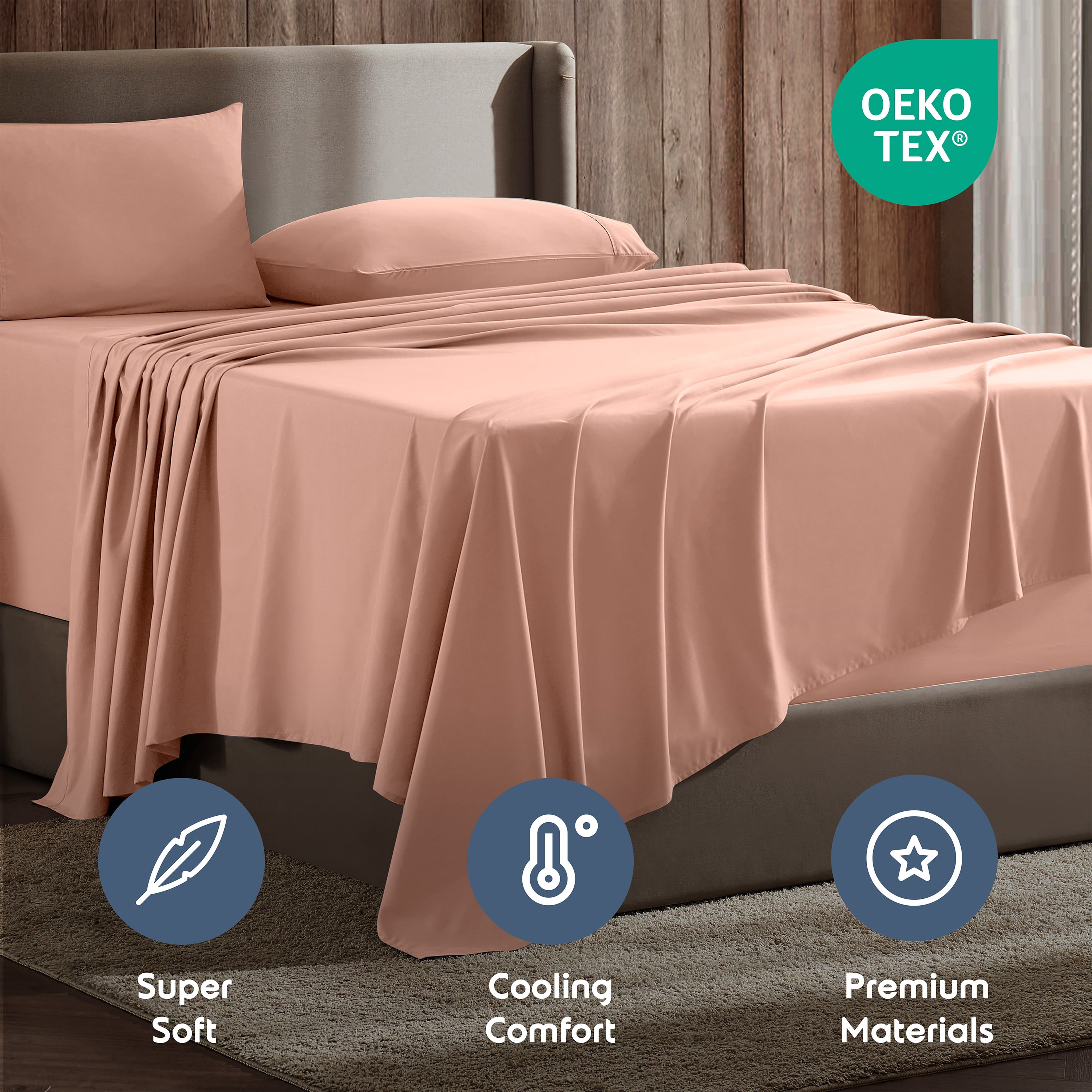 Lammaloe Twin Sheets Set, Hotel Style Deep Pocket 3 Piece Bed Sheets, Soft Microfiber Kids Bedding Set, Peach