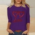 thumbnail image 2 of mihongmao Plus Size Valentine Shirts for Women Valentine's Printed Crew Neck 3/4 Sleeve T-shirt Loose Purple S, 2 of 4