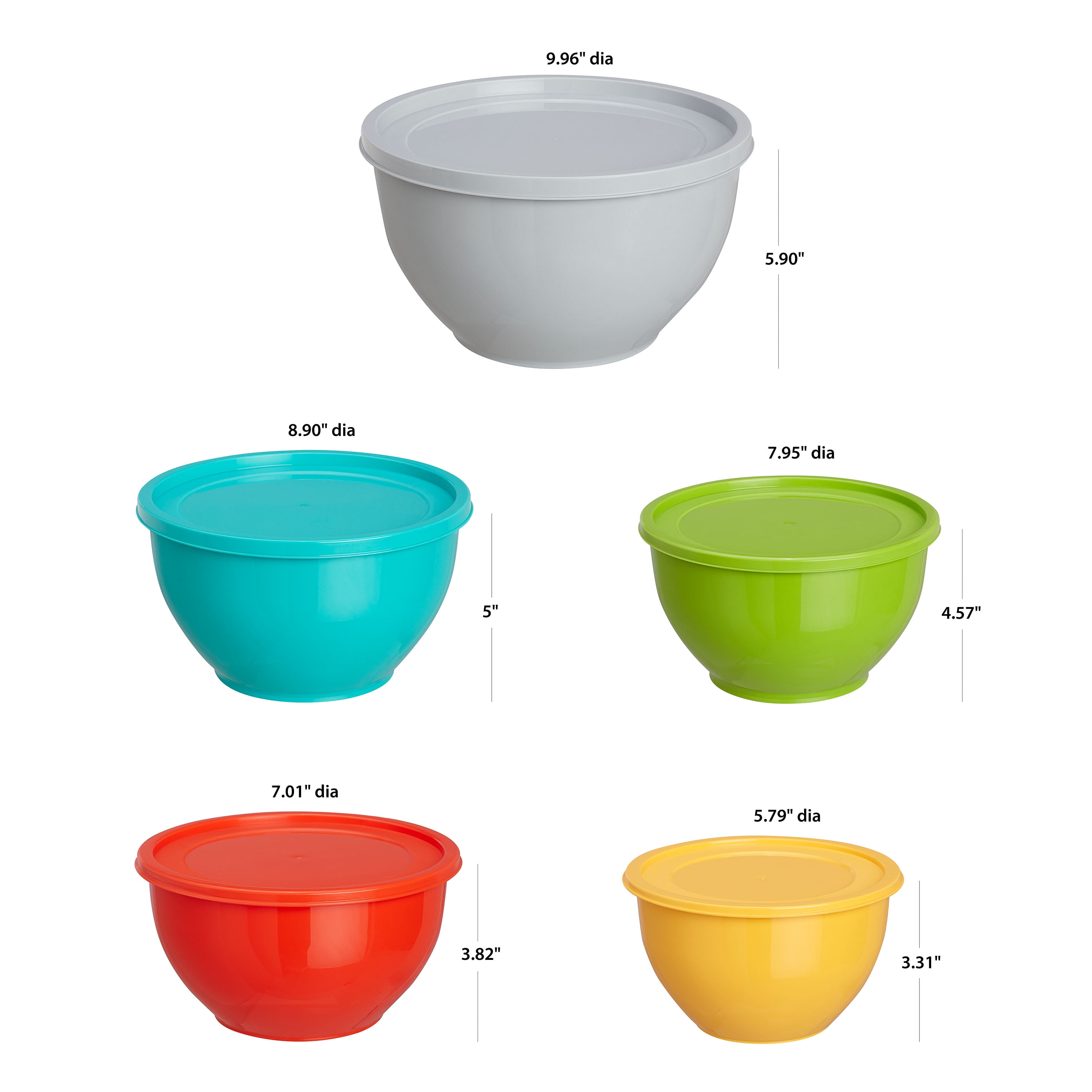 Rae Dunn Mixing Bowls with Lids - 10 Piece Plastic Nesting Bowls Set Includes 5 Prep Bowls and 5 Lids (Black)