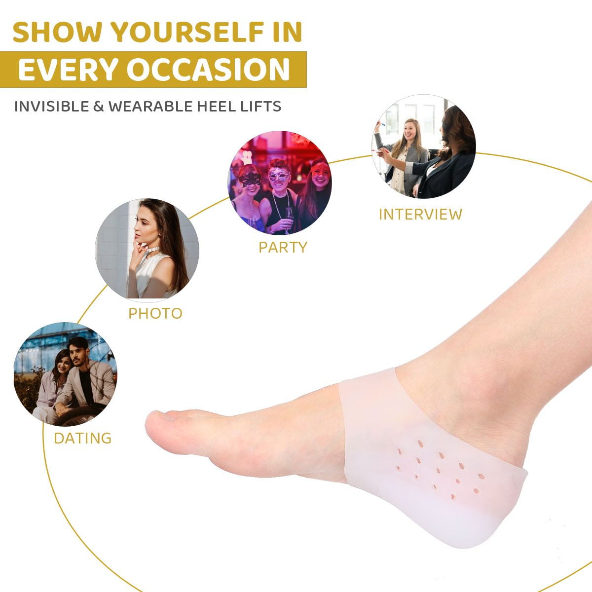 Deago Silicone Invisible Height Increase Insole Heel Lift Insole