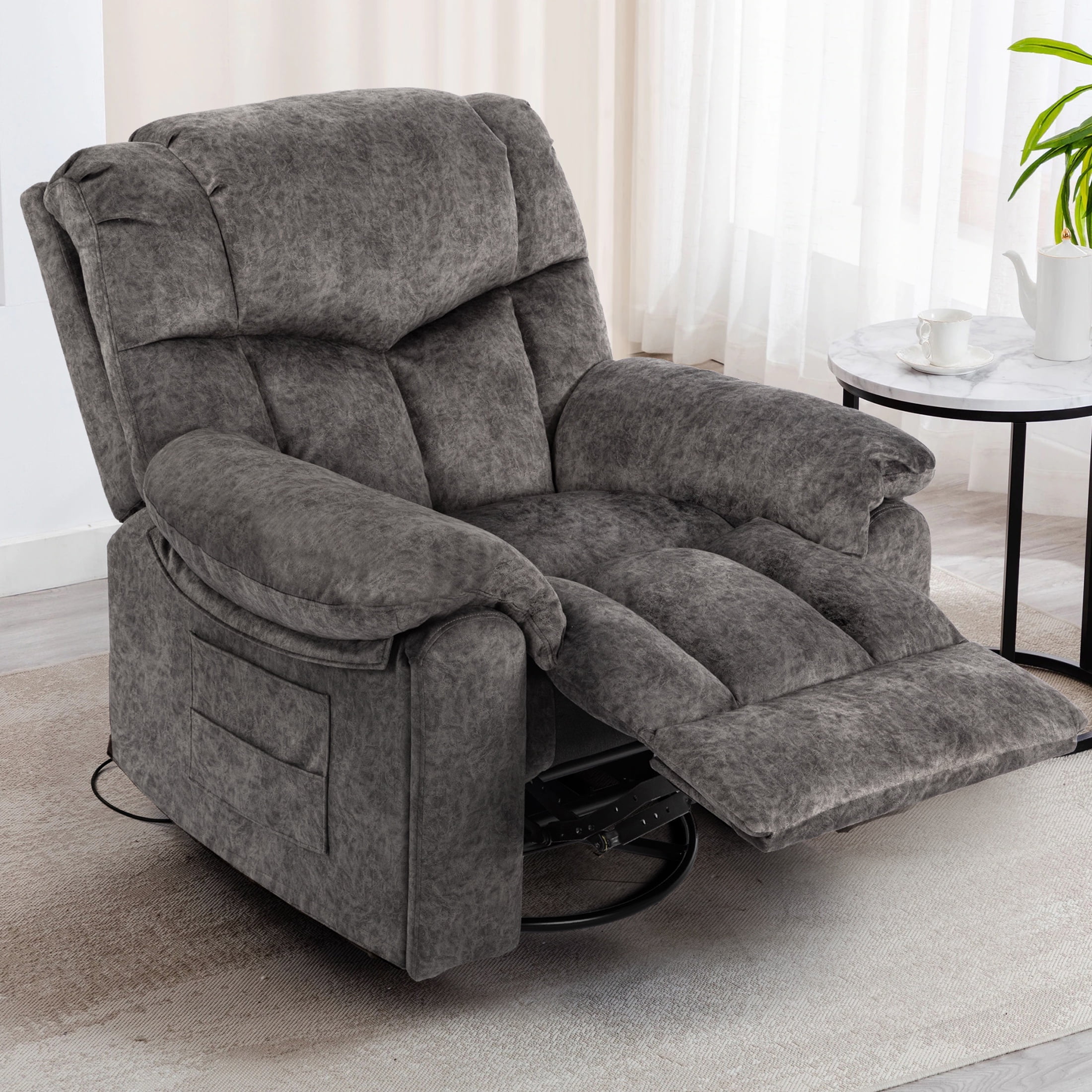 Swivel Rocker Recliner, Legahome 360° Glider Rocking Nursery Recliners, Manual Recliner Chair with Massage and Heat, Home Theater Recliner with Cup Holder, 24.4in Wide Seat, Gray