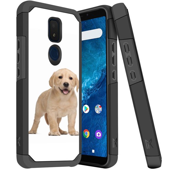 ANJ  Slim Dual Layer Hybrid Shockproof Case   Tempered Glass Cover for Cricket Icon 3, Splendor, AT&T Motivate 2 - Lab Puppy
