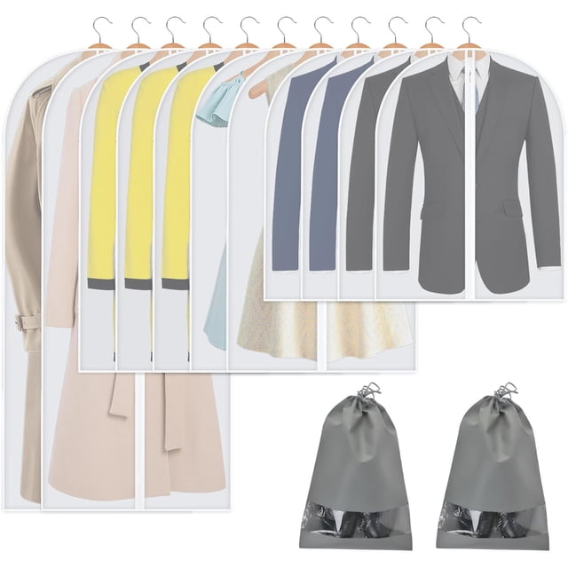 Bolsas para Ropa Colgante, Protector de Ropa, Fundas Ropa Transparente Cubre con Remallera, Anti-Polvo y Transpirable, Con Bolsillos para Zapatos, Cubre Polvo para Vestidos, Trajes, Abrigos