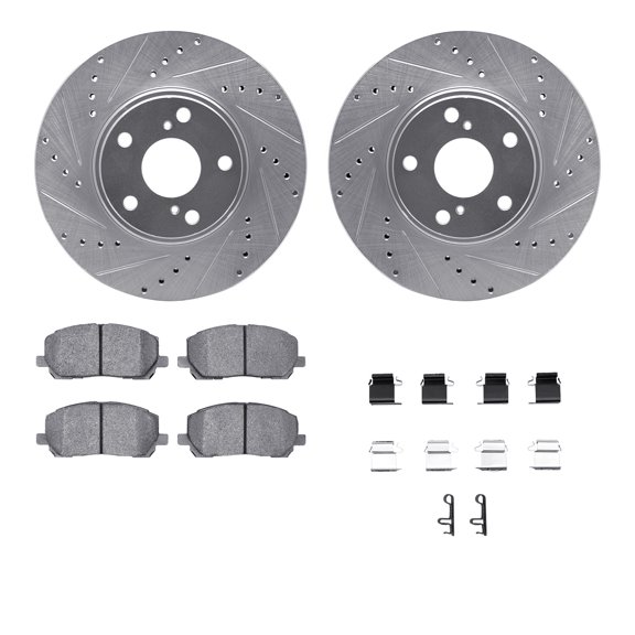 Dynamic Friction Company Front Brake Rotors-Drilled and Slotted-Silver with 5000 Advanced Brake Pads includes Hardware 7512-76131