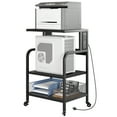 thumbnail image 1 of 3-Tier Rolling Printer Stand with Power Outlets & USB - Black Mobile Office Organizer (Adjustable Shelf, Lockable Wheels, Under Desk Storage), 1 of 7