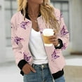thumbnail image 2 of Light Jackets for Women Trendy Casual Zip Up Floral Print Short Sports Bomber Fall Winter Women'S Coats,Pink,2XL, 2 of 5