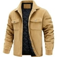 thumbnail image 2 of LNZGNM Fleece Jacket Men Big and Tall Sherpa Lined Flannel Jackets Coat Thick Thermal Lapel Collar Shirt Jackets Single-Breasted Winter Outwear with Pockets, Khaki XL, 2 of 4
