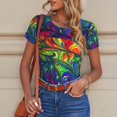 thumbnail image 6 of KLL Women 's Crew Neck Bodysuit Jumpsuits Pride Rainbow Print Short onesies Stretch T Shirts, 6 of 7