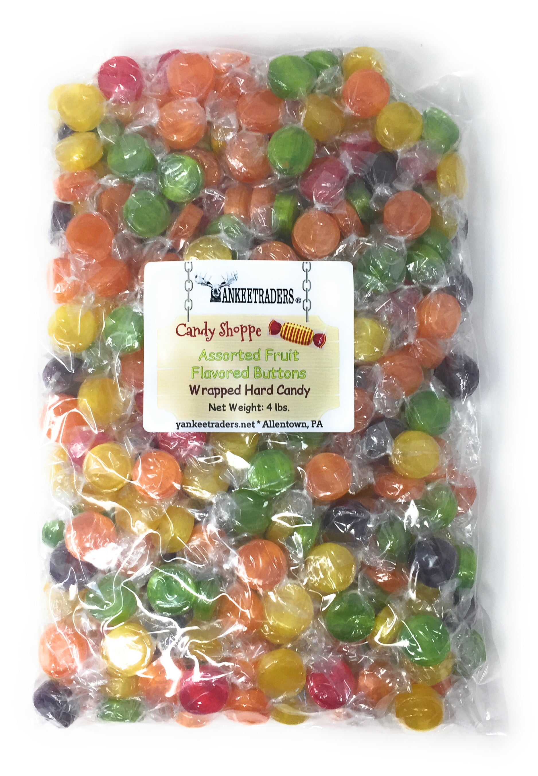 YANKEETRADERS Assorted Fruit Flavored Buttons, Hard Candy - 4 Pound Bulk Bag