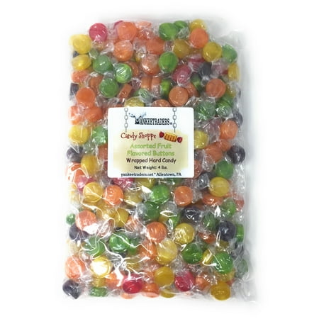 YANKEETRADERS Assorted Fruit Flavored Buttons, Hard Candy - 4 Pound Bulk (Best Fruit Flavored Hard Candy)
